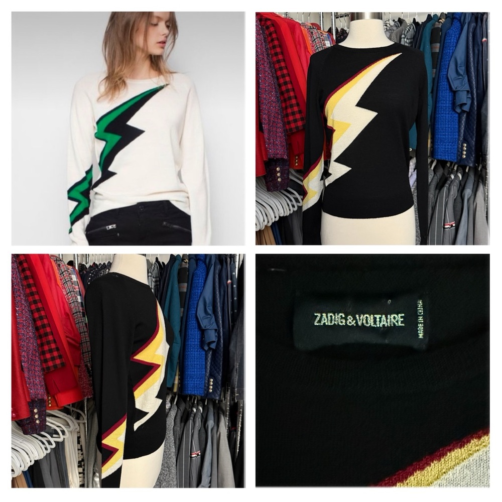 Zadig & Voltaire black sweater with lightning bolt graphic